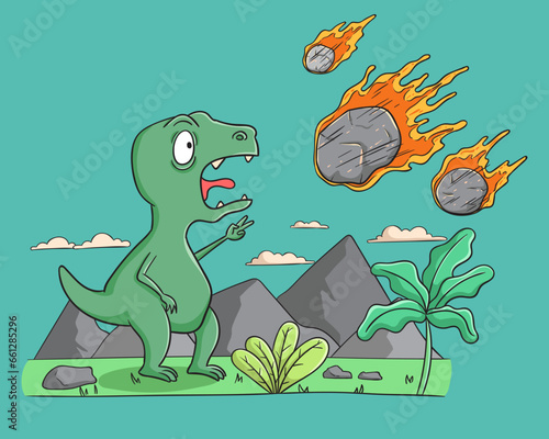 funny dinosaur face with meteor vector illustration
