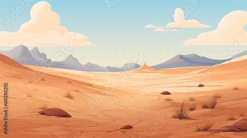 A desolate barren desert landscape dominated by vast stretches of sand dunes  under a clear sky  conveying a sense of arid isolation