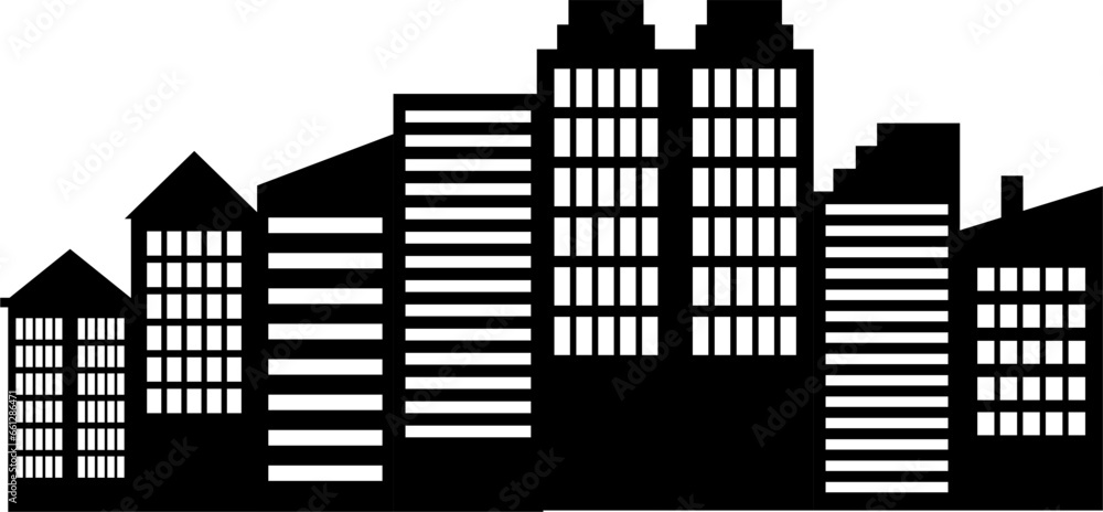 City landscape silhouette vector. City buildings flat illustration