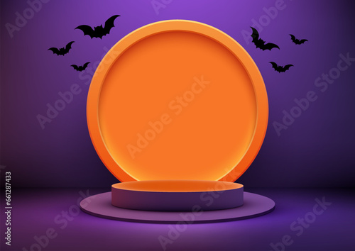 Orange Podium Product Display Mockup, Halloween Concept