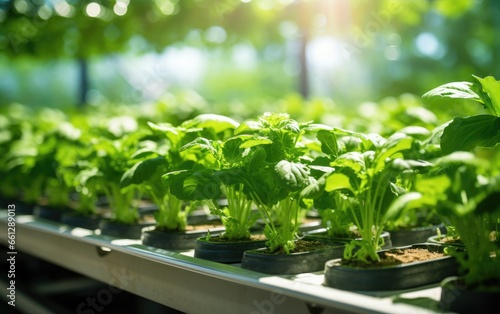 Green veggie in greenhouse,...