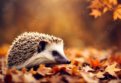 Cute Hedgehog Admiring Acorn in Forest   Hedgehog in Autumn Foliage with Acorn