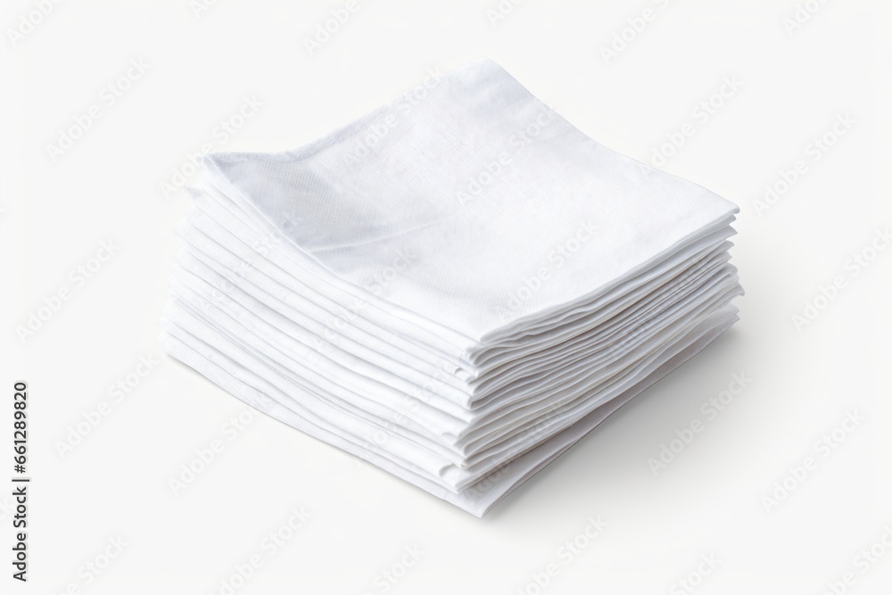 A stack of white handkerchiefs or napkins isolated on a white background A stack of white handkerchiefs or napkins isolated on a white background
