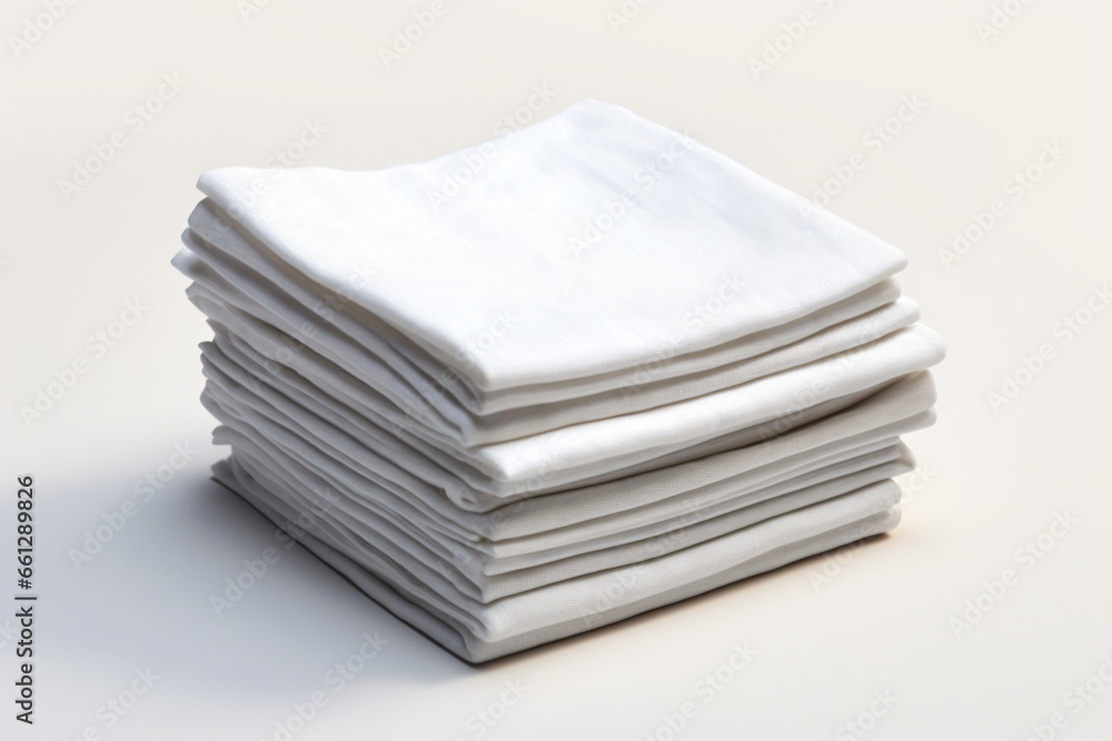 A stack of white handkerchiefs or napkins isolated on a white background A stack of white handkerchiefs or napkins isolated on a white background