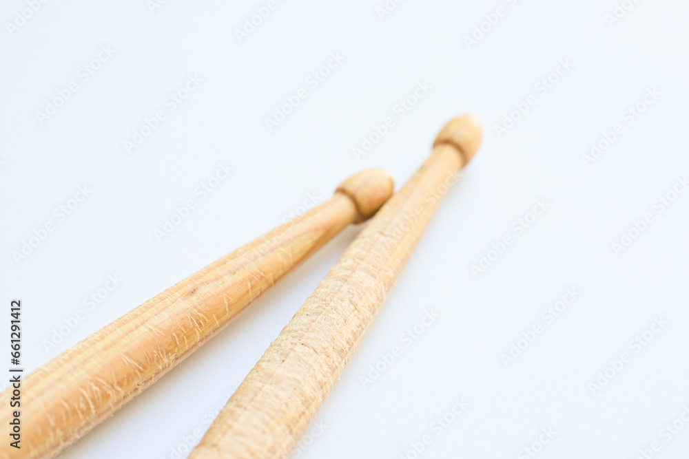 wooden drumstick isolated on white background, object for play drum wooden drumstick isolated on white background, object for play drum