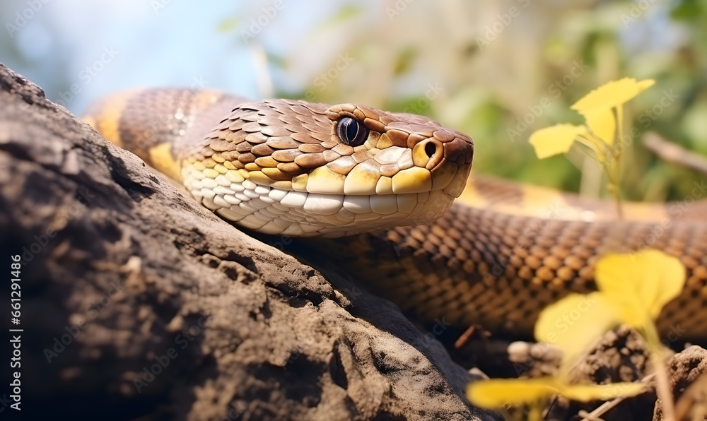 Detail of a colourful snake in nature. Detail of a colourful snake in nature.