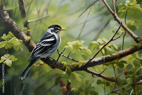 blackpoll warbler in natural forest environment. Wildlife photography © Muhammad