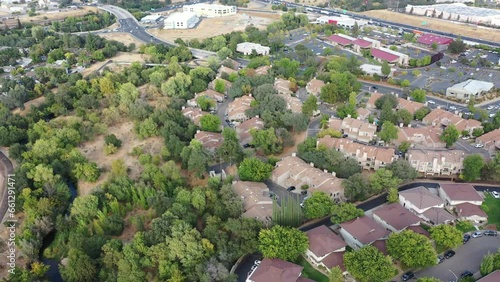 Aerial View of green trees in suburban neighborhood photo