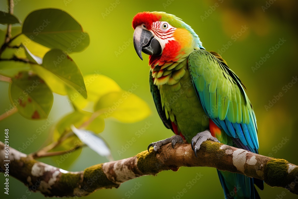 chestnut fronted macaw in natural forest environment. Wildlife photography