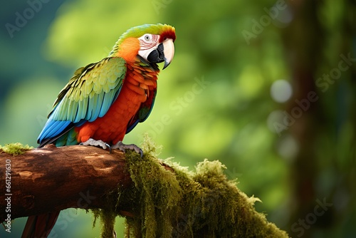 chestnut fronted macaw in natural forest environment. Wildlife photography photo