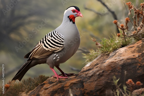chukar in natural forest environment. Wildlife photography