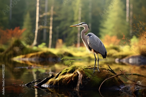 heron in natural forest environment. Wildlife photography