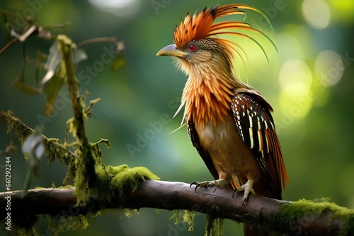 hoatzin in natural forest environment. Wildlife photography photo