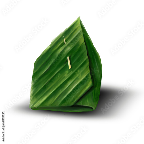  are drawings from a computer program. Thai dessert wrapped in banana leaves It's a realistic painting. placed on a white background