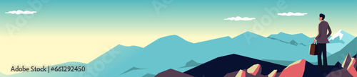 vector flat illustration banner of business person in the mountains