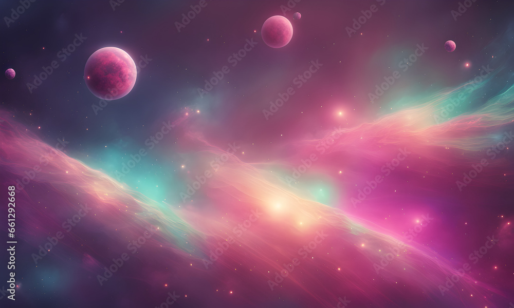 Background with stars and planets, retro art style of cosmos. Generative AI
