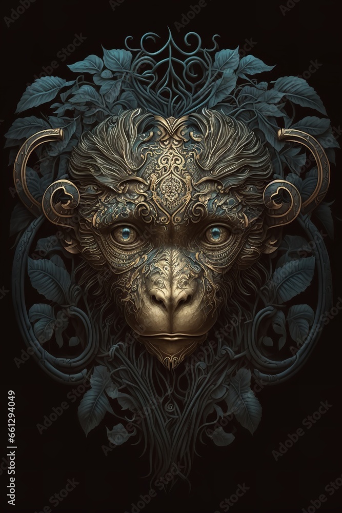 a monkey with a crown on its head and background leaves a monkey with a crown on its head and background leaves