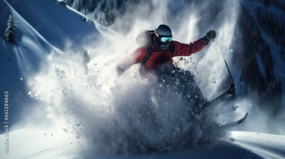 Naklejka premium Winter adventure Generative Ai