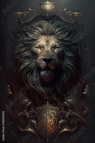 The lion is a powerful and majestic creature  and the crown and shield further emphasize its royalty and authority.