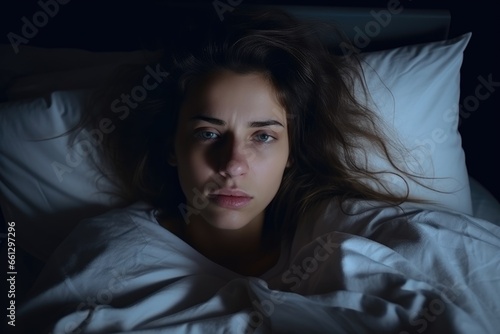 Depressed woman awake in the night