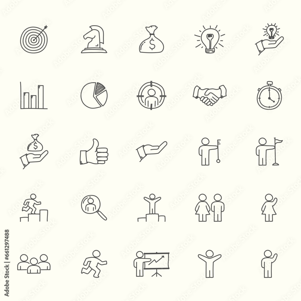 Set of hand drawn business icon, Business doodle icon set vector design Set of hand drawn business icon, Business doodle icon set vector design