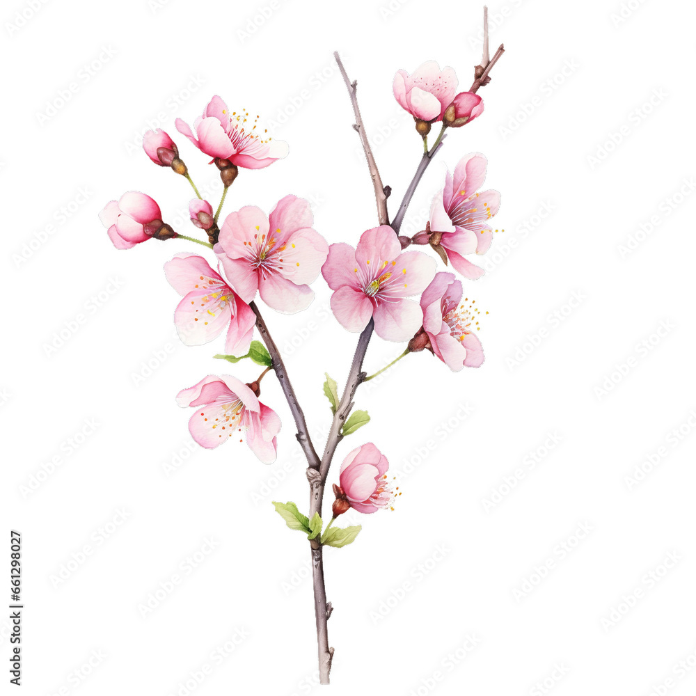 Sakura flower watercolor clipart on transparent background. Generative AI illustration