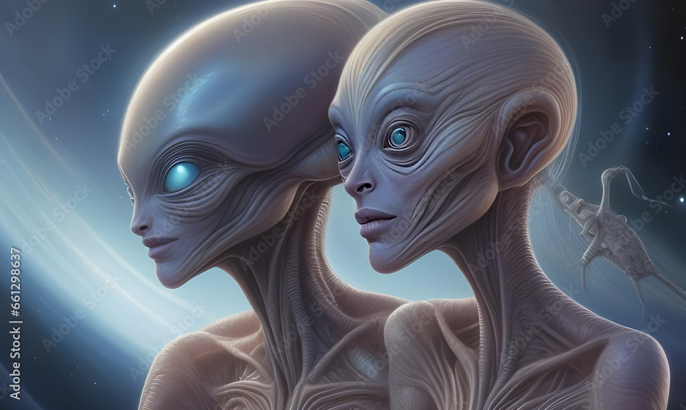 Portrait of a romantic alien being couple. Generative AI Portrait of a romantic alien being couple. Generative AI