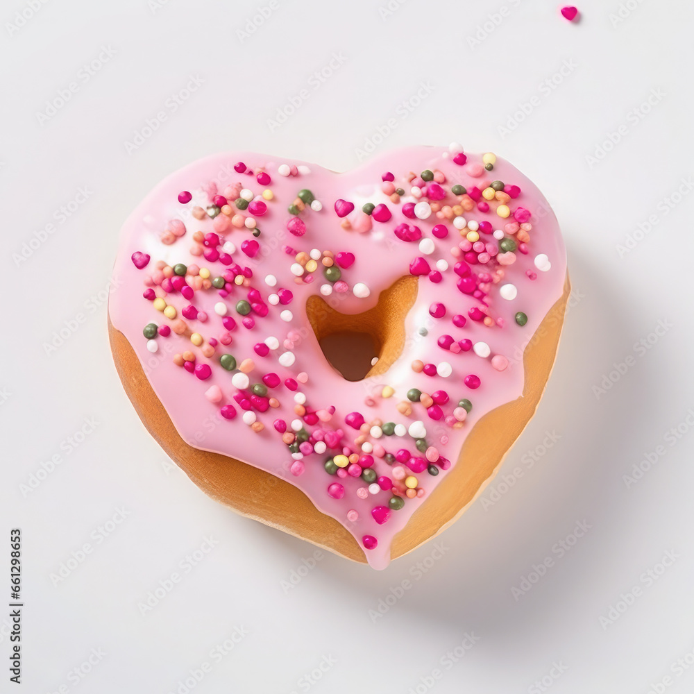 heart shaped sweet donuts with pink glaze and sprinkles, baking, dessert, cafe, delicious food, strawberry donut, bun, sweetness, background, photography, valentine, love, gift, romance, date, symbol