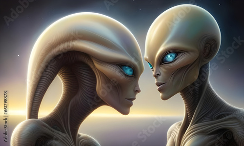 Portrait of a romantic alien being couple. Generative AI