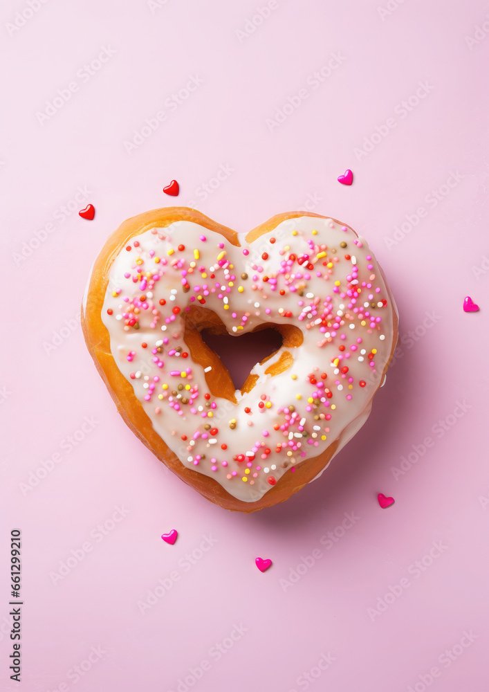 heart shaped sweet donuts with pink glaze and sprinkles, baking, dessert, cafe, delicious food, strawberry donut, bun, sweetness, background, photography, valentine, love, gift, romance, date, symbol