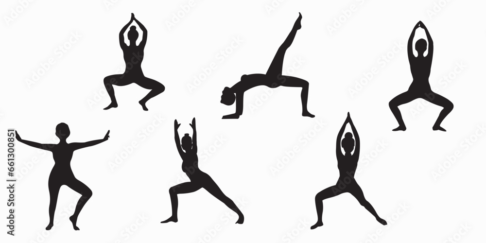 Fototapeta premium Yoga poses silhouette vector