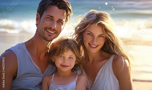 The beach serves as the backdrop for a beautiful portrait of a happy family.
