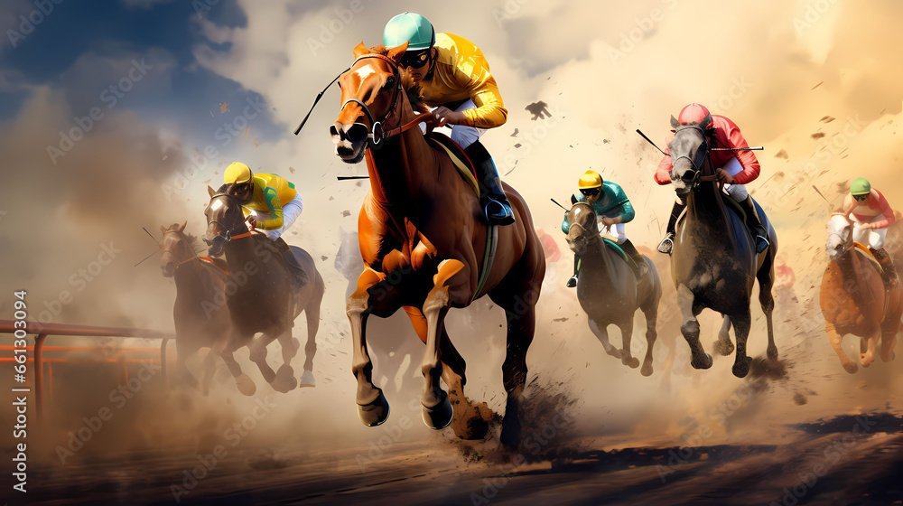 illustration d'une cours de chevaux avec de jolies couleurs - obrazy, fototapety, plakaty 