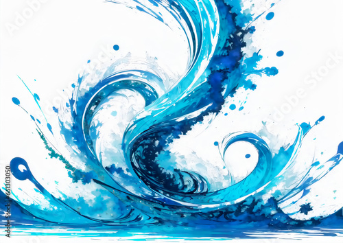 水面に広がる波紋と青い水しぶき