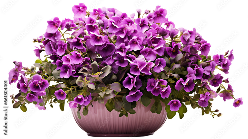 Purple Pot with Nemesia Isolated on Transparent or White Background, PNG Purple Pot with Nemesia Isolated on Transparent or White Background, PNG