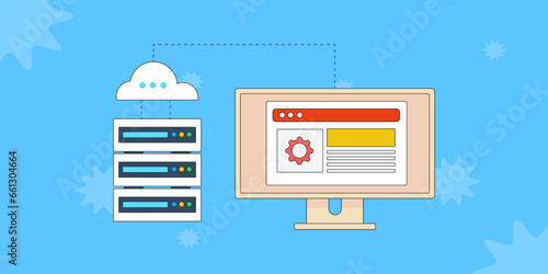 Cloud hosting, Web hosting service, Cloud storage, Web based application, Cloud based application, Vector illustration background