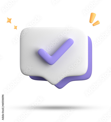 3d rendering of speech bubble with notification icons, 3D pastel chat with checked icon. Set of 3d speak bubble.