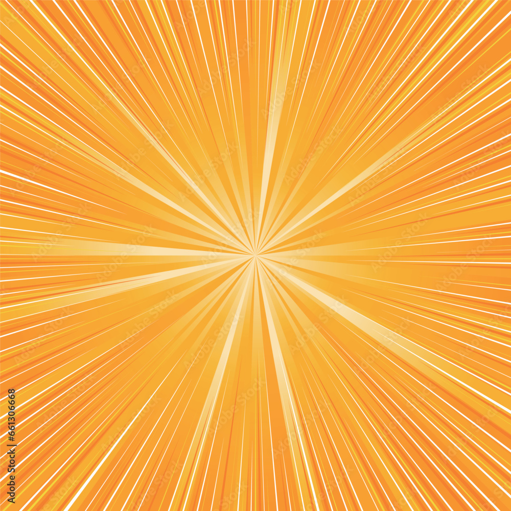 Obraz premium 背景素材 オレンジ色 輝く集中線の注目背景 閃光 輝き 爆発 優勝 勝利 漫画表現 放射状