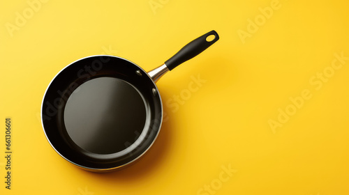frying pan on yellow background.  photo