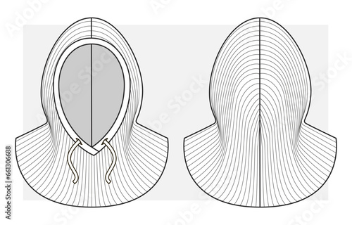 Removable knitted hood. Technical sketch.