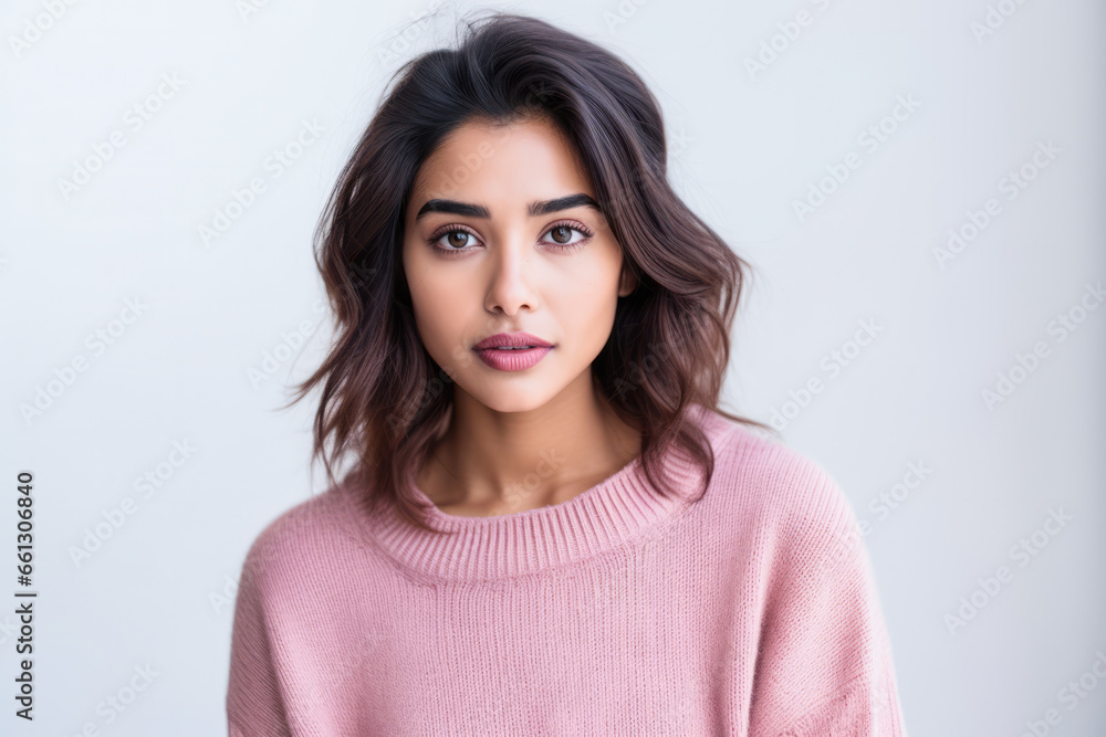 Beautiful Indian model in a winter pink sweater Beautiful Indian model in a winter pink sweater