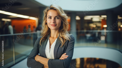 Modern business professional posing in office building. Business concept.