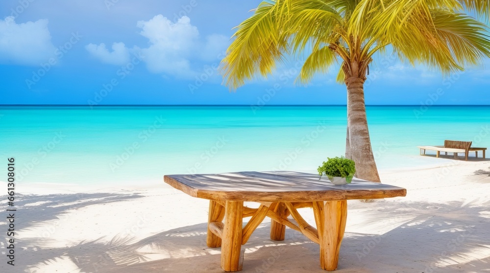 Wooden table on the beach