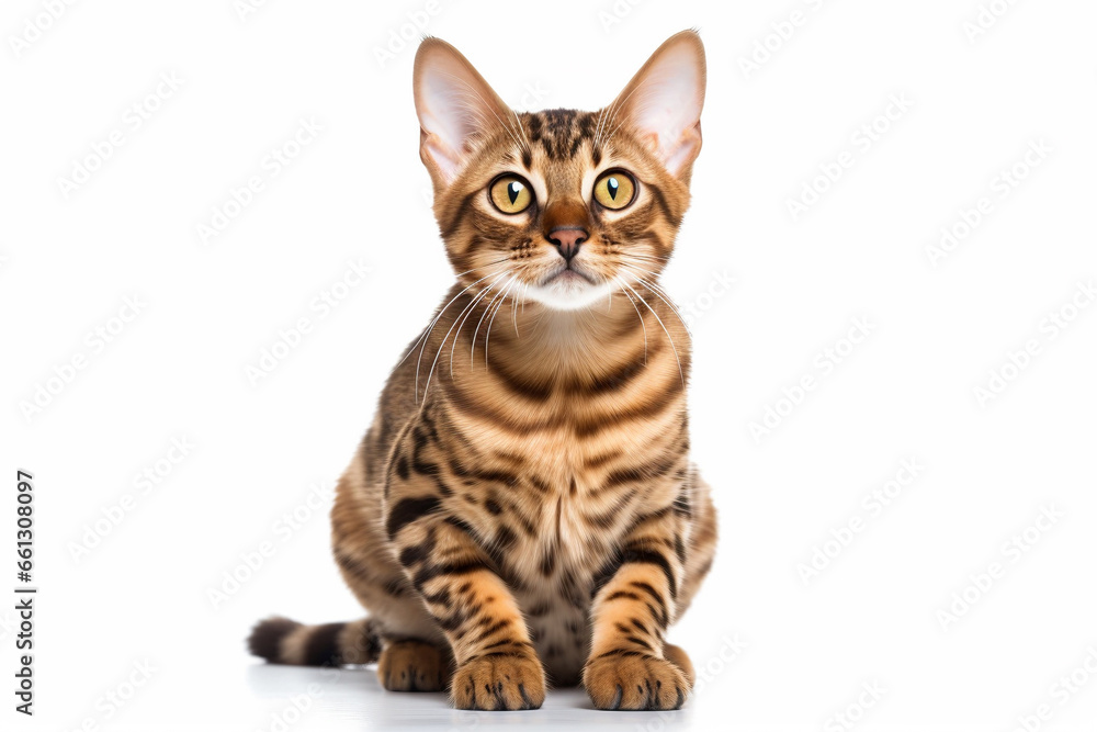 Portrait of Bengal cat in front of white background Portrait of Bengal cat in front of white background