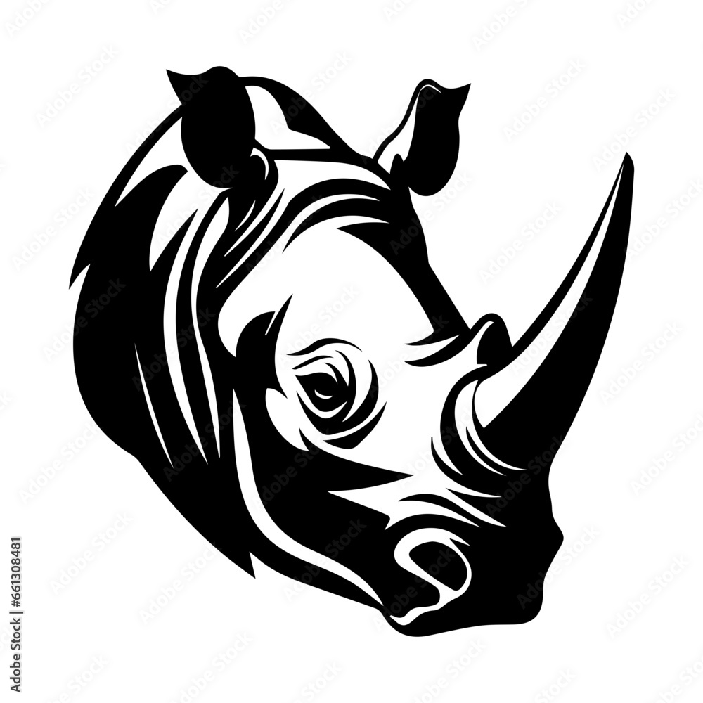 Rhinoceros head tattoo, tattoo illustration, vector on a white background.