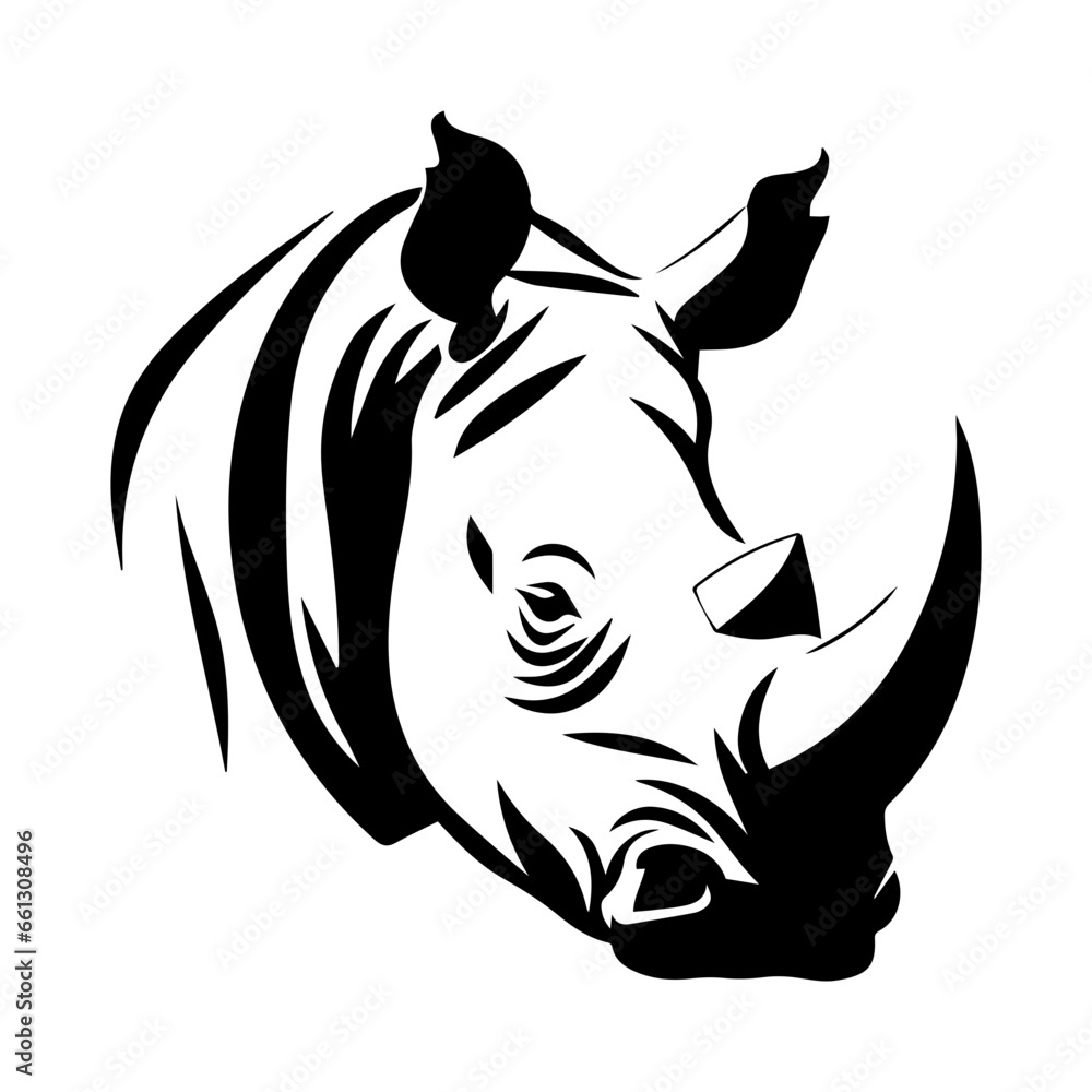Rhinoceros head tattoo, tattoo illustration, vector on a white background. Rhinoceros head tattoo, tattoo illustration, vector on a white background.