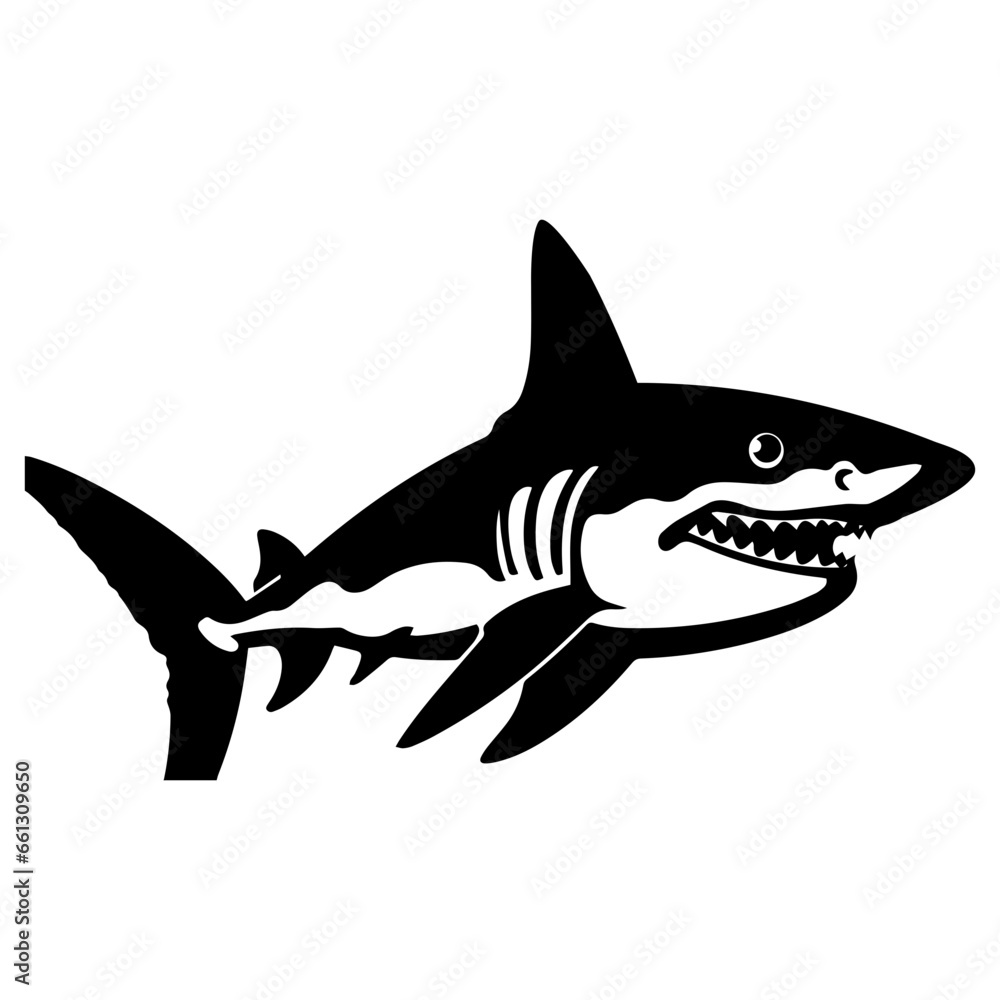 Fototapeta premium Graphical hand-drawn sharks isolated on white background, vector illustration