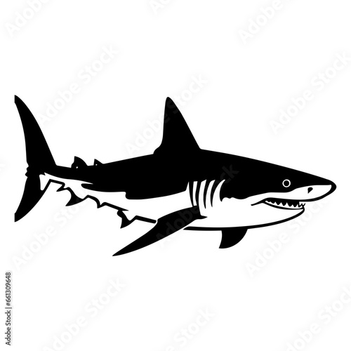 Graphical hand-drawn  sharks isolated on white background, vector illustration