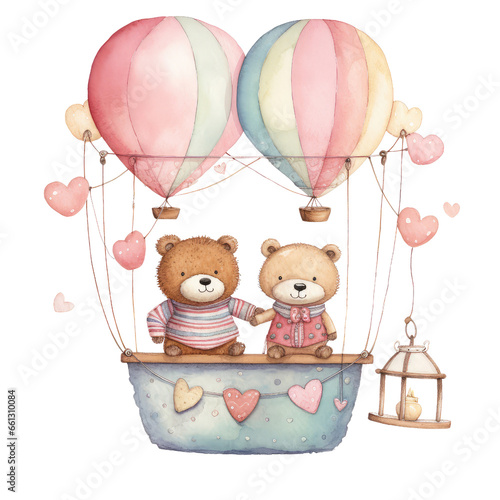 watercolor valentine pastel love couple teddy bear clipart © JR BEE
