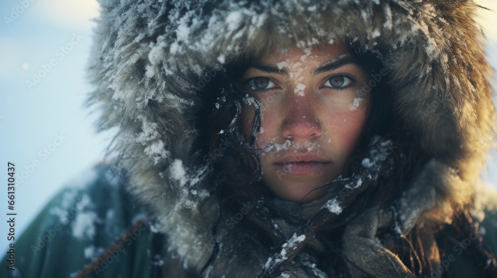 Close-up of a fictional Inuit girl. Close-up of a fictional Inuit girl.